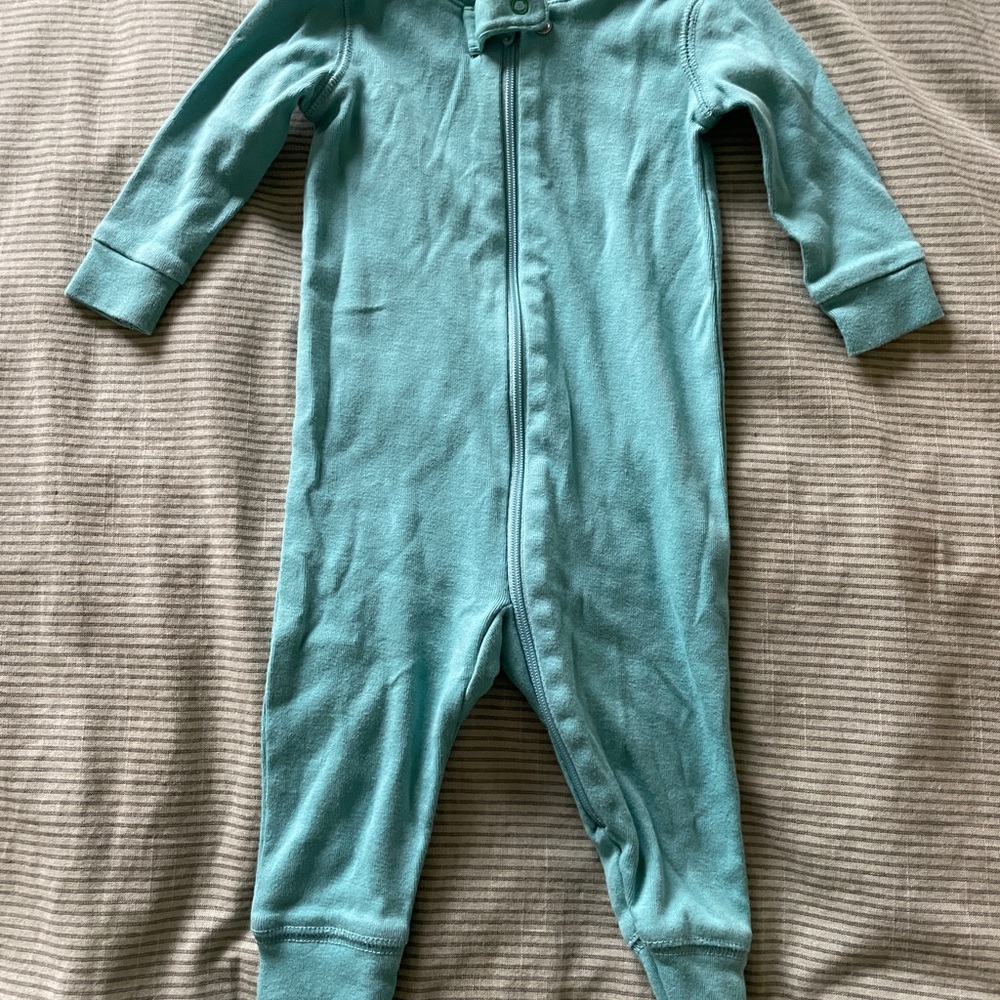 Aqua Blue Zip-Up one piece pajama - Picture 2 of 3